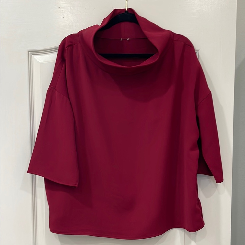 .Chico’s Women’s Red, Boxy Cowl Neck Top